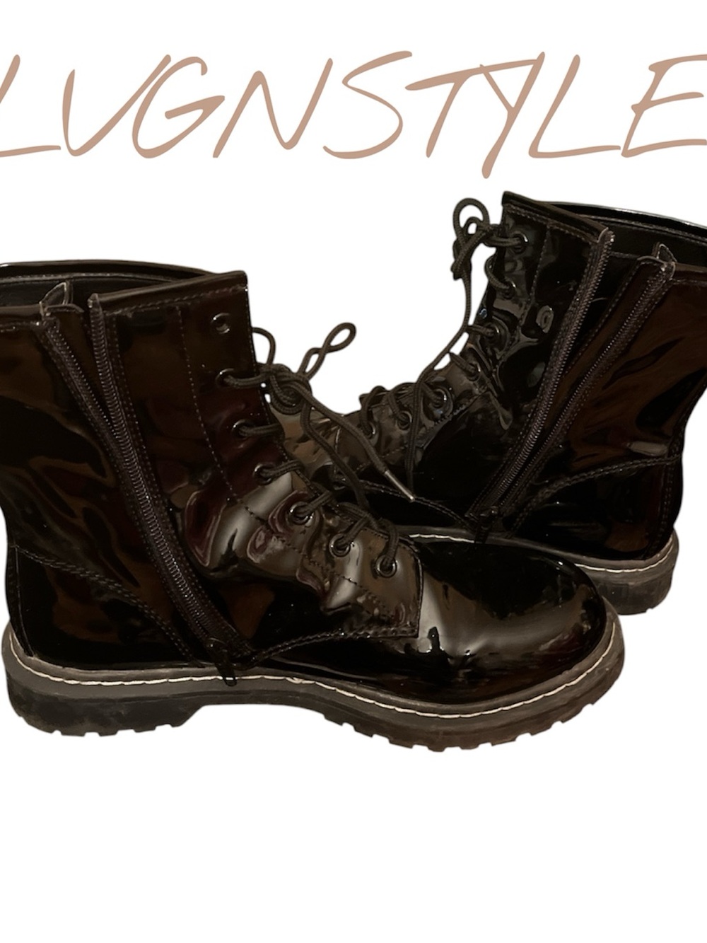 Patent Leather Wild Pair Combat Boots - Black